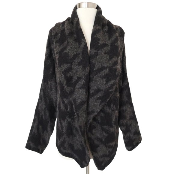 DONNA KARAN open front Alpaca cardigan sweater sz S Houndstooth pattern